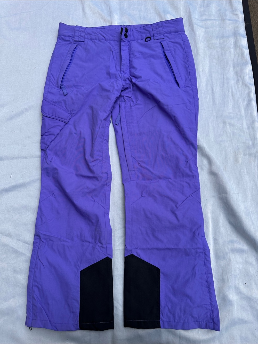 Purple Women's Cargo Snow Pants with Black Reinforced Cuffs